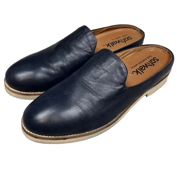 Solfwalk Shoes - SOFTWALK Wolcott II Women's 8.5N Slip-On Leather Blue Loafer Mule Light‎ Comfort